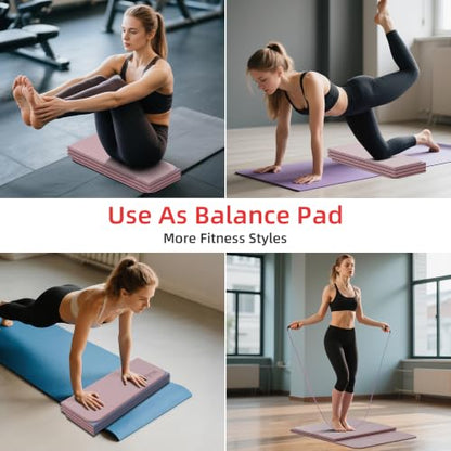 WEILA 1/2 Inch 70"x24" Foldable TPE Yoga Mat, Thick Non Slip Pilates Mat - color: Dark Pink