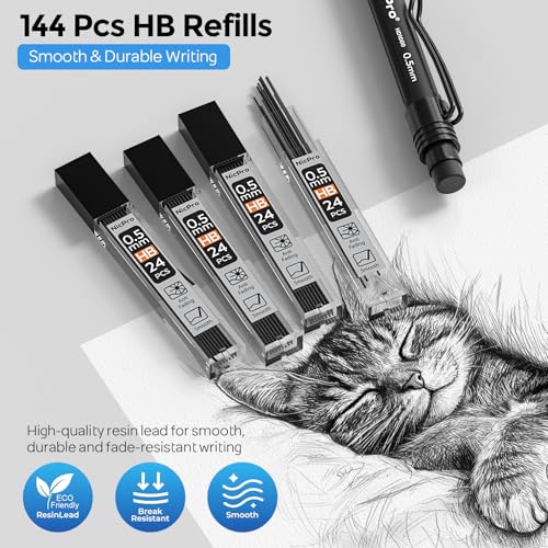 Nicpro 0.5 mm Mechanical Pencil Set with Case, 3PCS Mechanical Pencils 0.5 | HD1000 Led Pencils 0.5mm + 6 Tube HB Lead Refill, Eraser, Weatherproof Barrel for Outdoor Writing Drafting Drawing Sketching - style: 0.5mm(3 Pcs)