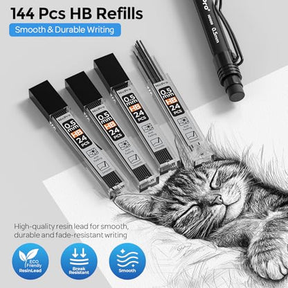 Nicpro 0.5 mm Mechanical Pencil Set with Case, 3PCS Mechanical Pencils 0.5 | HD1000 Led Pencils 0.5mm + 6 Tube HB Lead Refill, Eraser, Weatherproof Barrel for Outdoor Writing Drafting Drawing Sketching - style: 0.5mm(3 Pcs)