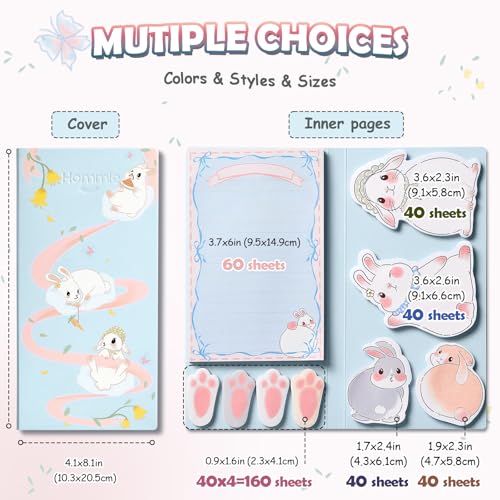 Hommie Cute Sticky Notes Set, Sticky Notes Set Planner Dividers, Easter Bunny Self-Stick Memo Pads with Animal Divider Tabs, Bundle Writing Designs for Office, School, Easter Party Supplies - color: Rabbit(blue Background)