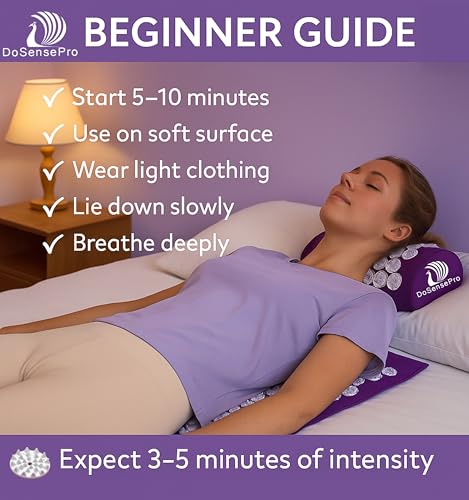 Acupressure Mat & Pillow Set, 4-in-1, 29", Hot/Cold Pack, Purple | Acupuncture Mat Helps Ease Back, Neck & Sciatica Pain While Supporting Muscle Relaxation, Stress Relief, Recovery And Sleep. - color: Purple