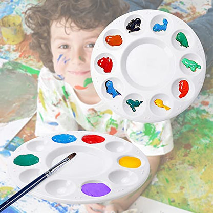 Hutou 6 Pack Paint Tray Palettes, Round, White | Plastic Paint Pallet for Kids Art Painting Palette for Painting or DIY Craft Class - color: 6 Pack