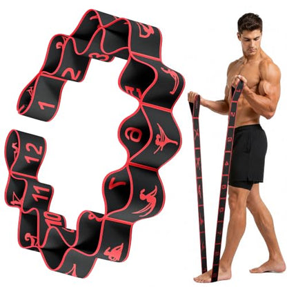 Resistance Bands, Stretch Band for Exercise, Physical Therapy, Rehab & Flexibility, Home Gym Equipment for Yoga, Pilates, Dance, Gymnastics, Number Loop Elastic Strap for Leg and Hip Stretches - color: Red Black