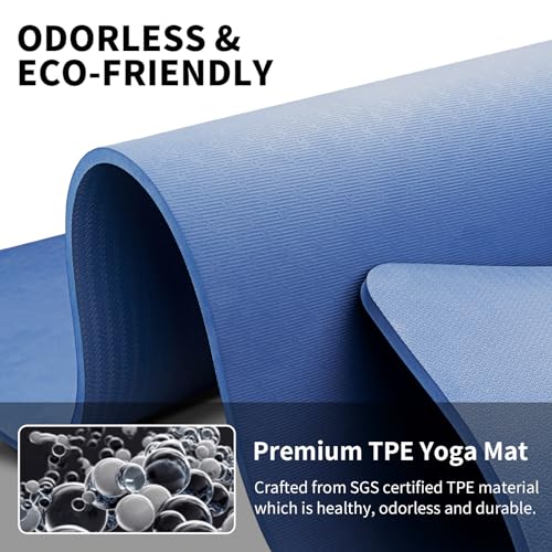 Hatha Yoga Extra Long TPE Yoga Mat 79" x 40" x 1/2" Thick Non-slip Exercise Mat for Home Gym Use, Yoga, Pilates, Fitness & Workouts - color: Blue