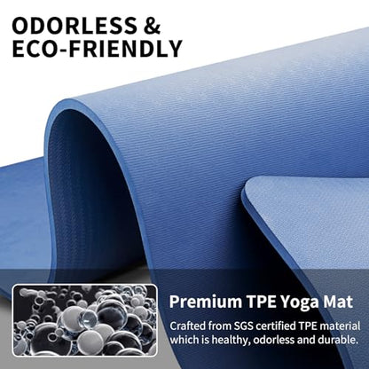 Hatha Yoga Extra Long TPE Yoga Mat 79" x 40" x 1/2" Thick Non-slip Exercise Mat for Home Gym Use, Yoga, Pilates, Fitness & Workouts - color: Blue