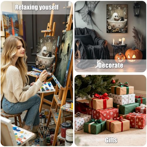Ausanrl Halloween Paint by Numbers with Frame Wooden Easel - Paint by Number Adult, Halloween Frame Paint by Numbers,Gifts and Home Wall Decor 12x16inch - color: Halloween