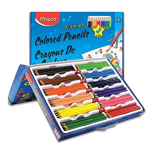 Maped - Color'Peps - Triangular colored pencils - 240 count | Bulk School Supply Pack - Includes 5 Free Sharpeners - Vibrant Art Creation - Ideal for Teachers and Classrooms - size: 240 Count (Pack of 1)