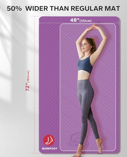 HAPBEAR Extra Large Yoga Mat - 72"x48"x6mm (1/4 inch), Non-Slip, Durable, Thick Wide Exercise Mat for Home Workouts, Yoga, Pilates, Stretching and Cardio Workouts - color: 72"x48"- Purple, size: 6MM