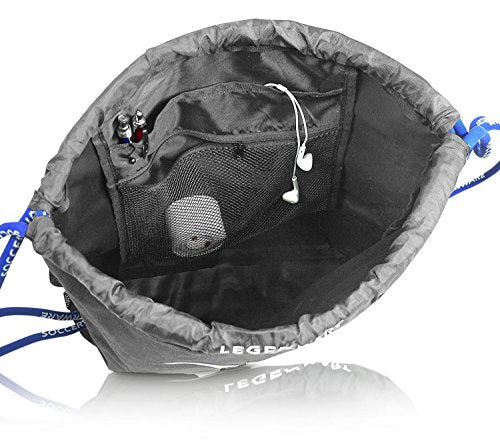 Soccerware Legendary Drawstring Gym Bag - Waterproof | For Sports & Workout Gear | XL Capacity | Heavy-Duty Sackpack Backpack - color: Blue