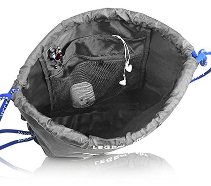 Soccerware Legendary Drawstring Gym Bag - Waterproof | For Sports & Workout Gear | XL Capacity | Heavy-Duty Sackpack Backpack - color: Blue