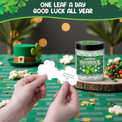 Positive Shamrock Jar, 60 Affirmation Notes, Good Luck Gifts, Irish Gifts | Uplifting Positive Vibes Jar for Home, Office Desk & Daily Encouragement, St Patricks Day Gifts for Women, Friends, Coworkers - color: KAT-Kien- Positive shamrock jar