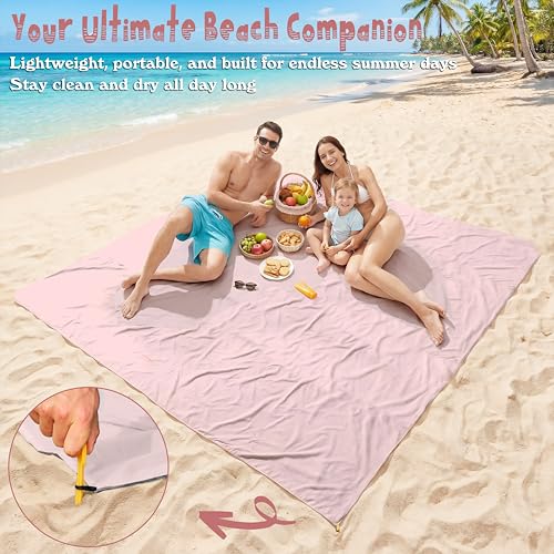 Aroveea Beach Blanket Waterproof Sandproof 78''X81''/10'X9' Oversized Mat - color: Pink, size: 78''x81''