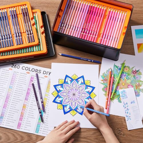 Shuttle Art 260 Coloring Pencils for Adults, Soft Core Color Pencils for Artists Kids Adults Sketching and Drawing - color: 260 Colors