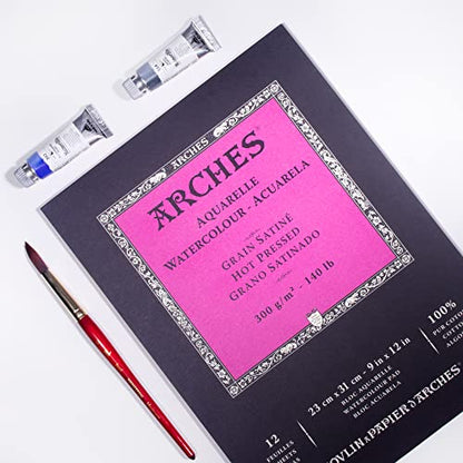 Arches Watercolor Pad 9x12 Inches 140lb/300gsm Hot Press, White - size: 9"x12", style: Hot Press