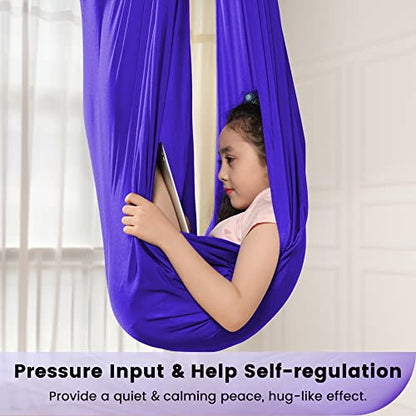 Kids Therapy Swing with Special Needs Snuggle Swing Cuddle Hammock Indoor Adjustable Aerial Yoga for Children with Autism, ADHD, Asperger, Sensory Integration (Hardware Included) - color: Purple