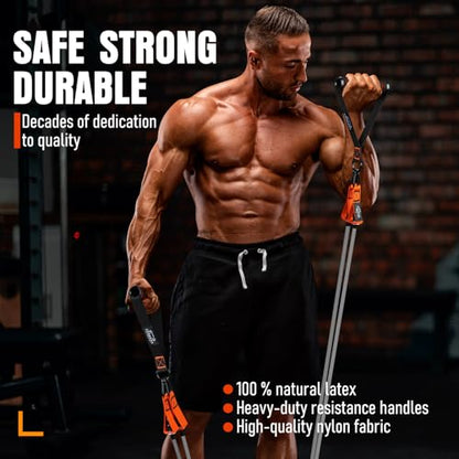 Resistance Bands with Handles, 175lb Exercise Bands for Working Out - color: 375LBS Black Orange
