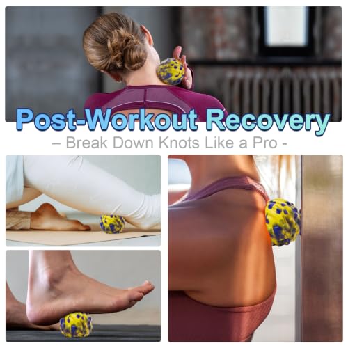 Deep Tissue Massage Ball for Exercise & Recovery - SGS Certification - Targets Back, Shoulder, Legs&Feet - Relieves Muscle Knots, Joint Pain&Tightness, Pressure Point Therapy- Myofascial Release Ball - color: Yellow&blue, size: 1-Pack | 2.8-inch