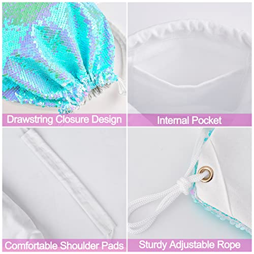 MHJY Sparkly Reversible Sequin Drawstring Backpack for Sports Gym Beach | Sparkly Reversible Sequin Mermaid Backpack With Creative DIY, Featuring Inside Pocket & Drawstring For Dance Swim - color: Mermaid Pale Blue