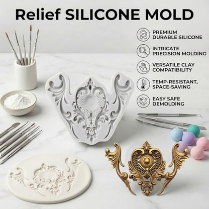 Baroque Scroll Relief Polymer Clay Molds Baroque Silicone Mold | Epoxy Resin Casting DIY Crafts Air Dry Polymer Crafts Supplies Clay Tools - color: Style J