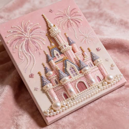 Jendfert DIY 3D Pearl Painting Kit, Castle Design with Fireworks, Plastic Pearl Art Craft for Adults and Beginners, Home Wall Decor - No Framework