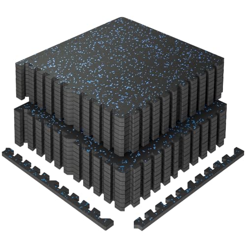 SUPERJARE 0.56'' Thick 72 Sq Ft Rubber Top Gym Flooring for Home Gym | High Density Gym mat with Upgraded Rubber Top, 18 Pcs Interlocking EVA Foam Exercise Equipment mat, Workout Mat, Black/Blue - color: Black/Blue, size: 18 Tiles (72 Sq Ft)