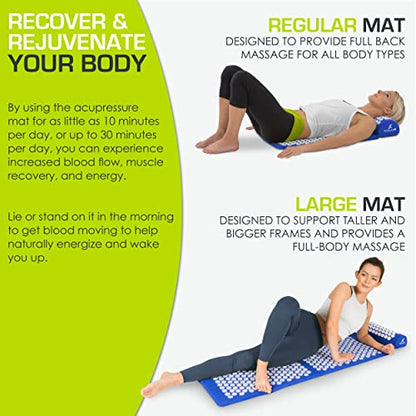 ProsourceFit Acupressure Mat and Pillow Set for Back/Neck Pain Relief and Muscle Relaxation, Blue - color: Large - Blue/White, size: Large
