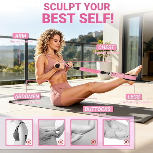 Pedal Resistance Bands with Handles, 90Lbs Adjustable Exercise Band Set - color: Pink