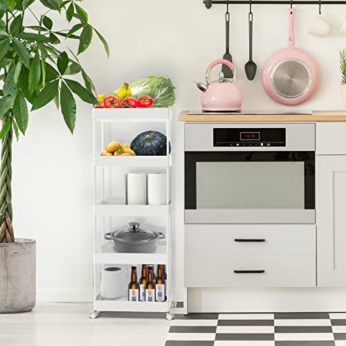 SPACEKEEPER 5 Tier Storage Rolling Cart, Bathroom Cart with Wheels, White - color: White, size: 5 Tier