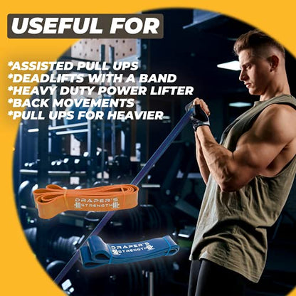 Draper's Strength Heavy Duty Resistance Stretch Loop Bands for Powerlifting Workout Exercise and Assisted Pull Ups - color: #08 3 Band Set Yellow-Black