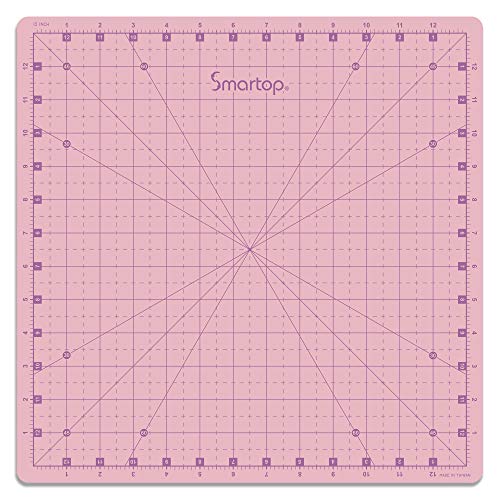 SMARTOP 14"x14" Rotating Self Healing Cutting Mat, Non-Slip Non-Reflective, Good for Quilting, Sewing, Crafts, Scrapbooking, Molandi Pink