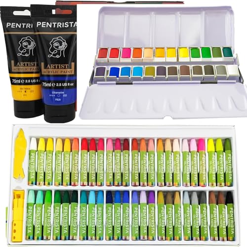 12 * 75ml Heavy Body Acrylic Paints+48 Oil Pastels+24 Colors Solid Watercolor Paint Set, Art Pigment Kit Perfect for Artists and Art Lovers Ideal Gift for Professionals and Students