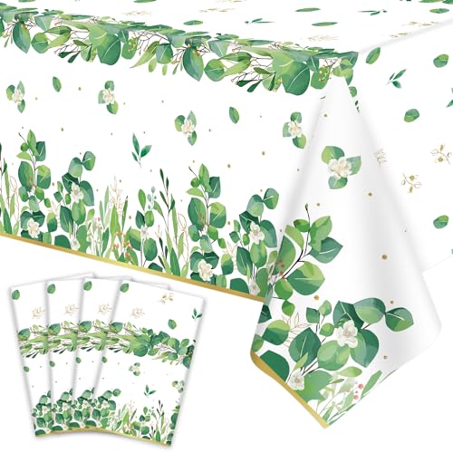4 Pack Sage Green Eucalyptus Leaf Tablecover Sage Greenery Tablecloth Plastic Green Leaves Rectangular Greenery Table Cloths for Neutral Baby Shower Birthday Jungle Wedding Party Supplies 86 x 51 IN - color: Eucalyptus Leaf