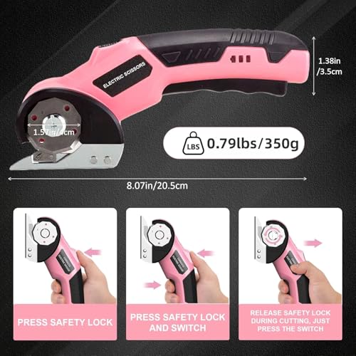 Cordless Electric Scissors, 4.2V 2000mAh Mini Rechargeable Cardboard Rotary Cutter, Effortless Cutting with LED Light & Safety Lock 2 Blades Box Cutter for Fabric Carpet Carton Plastic Leather Cloth