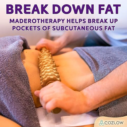 COZLOW Wooden Massage Roller Stick (12 Rollers) - Curved Wood Therapy Massage Tool for Body Sculpting, Fascia Release & Lymphatic Drainage - Maderotherapy Helps Reduce Cellulite Appearance