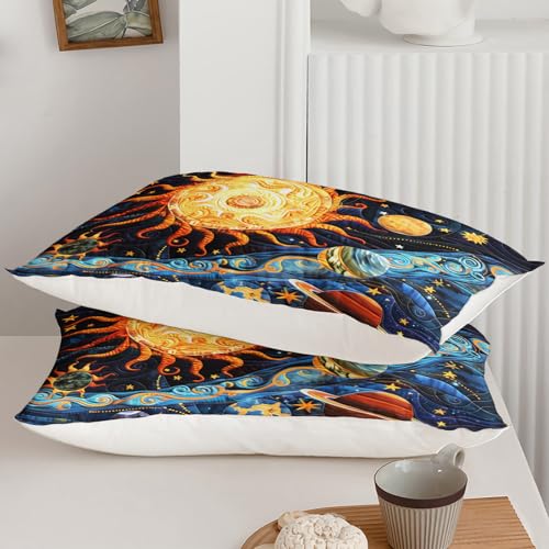 AILONEN Space Galaxy Duvet Cover Set King Size,Boho Sun Planet Bedding Set Cartoon Kids Quilt Cover with 2 Pillowcases,Soft 3-Piece Exotic Themed for Boys Girls - color: Sun and Moon16, size: King