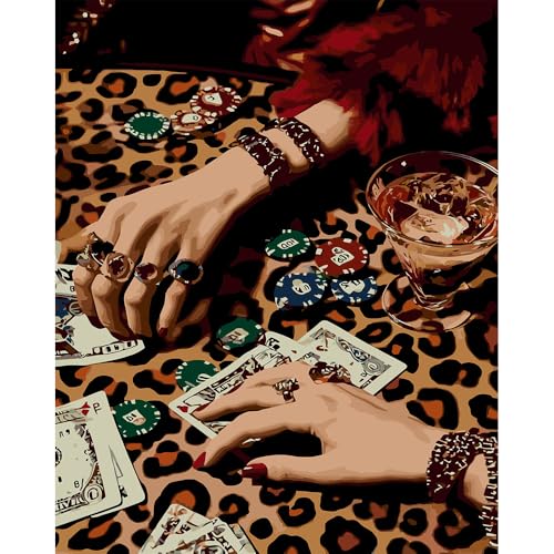 Leopard Diamond Art Kits for Adults,Lucky Diamond Painting Kits 12X16 Inch | 5D Diamond Art Paintings for Beginners,Round Full Drill Diamond Dot Tools Kit,Extra Diamonds,Stress Relief Craft,DIY Gift - color: Poker-0305