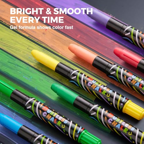 Dustless Chalk for Kids with Twist-Up Holders, 12 Washable Colors bulk | Non-toxic chalk with case and cleaning cloth; thick easy-grip design for chalkboards, sidewalks and creative play, ages 3+.