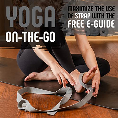 Gradient Fitness 요가 스트랩, 마찰이 없는 이지 피드 버클, 매우 부드러운 면/폴리에스터 혼방 웨빙, 무료 eGuide(2.4m(8피트)) - color: 회색.