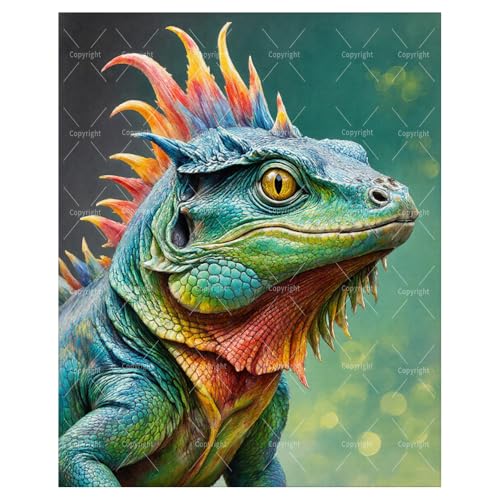 Sceorixa Lizard Paint By Numbers Kit for Adults - DIY Colorful Iguana Reptile Portrait Painting On Canvas 16X20 Inches, Acrylic Paint Set, Suitable for Beginners, Animal Wall Art Decor, Unframed - color: WY00719, size: 16X20IN Unframed