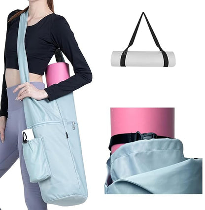 Yoga Mat Bag, with Protective Layer& Water Bottle Pocket and Big Wet Pocket & Yoga strap & Large Capacity,Stylish & Functional Fitness Mat And Essential items for Women & Men - color: blue