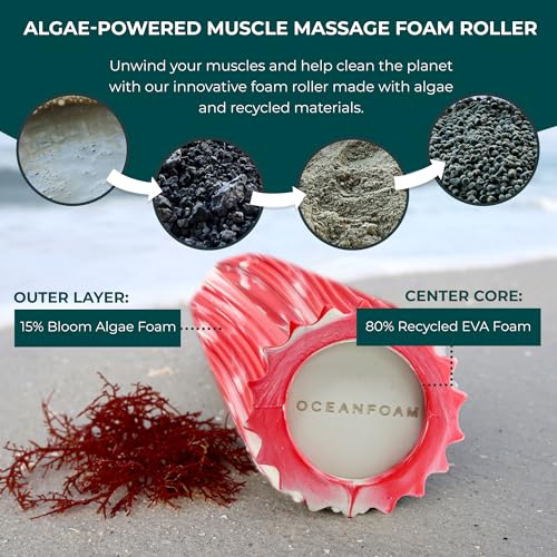 Oceanfoam Ripple Travel Foam Roller (11" x 3.35") Firm Mini Foam Roller for Physical Therapy, Deep Tissue Massage, Back Pain - High Density, Ergonomic Wave Textured - Yoga, Exercise (Red Marbled) - color: Red Marbled