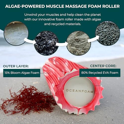 Oceanfoam Ripple Travel Foam Roller (11" x 3.35") Firm Mini Foam Roller for Physical Therapy, Deep Tissue Massage, Back Pain - High Density, Ergonomic Wave Textured - Yoga, Exercise (Red Marbled) - color: Red Marbled
