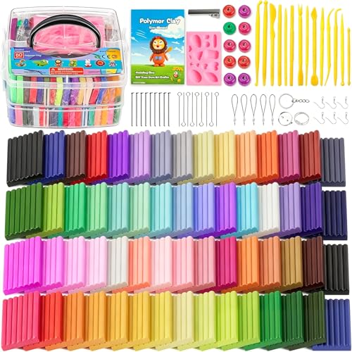 CiaraQ 60-Color Polymer Clay Oven Bake Modeling Kit | 14 sculpting tools, silicone mold, accessory pack, guide. Great for gifting, school, home, kids & artists. - color: 60 Colors, size: 20g / pcs