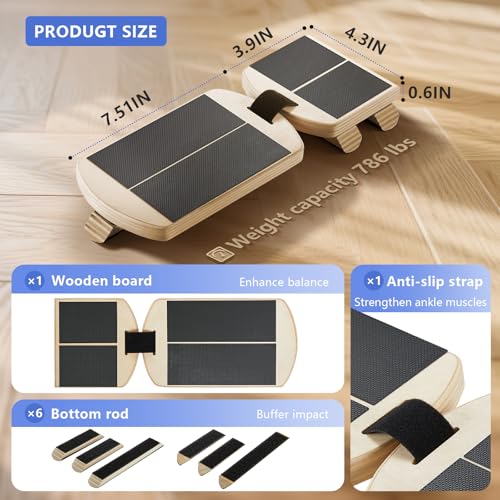 Ankle Balance Board Foot Strengthener – Adjustable Stability Trainer for Ankle and Leg Exercise, Balance Training, Physical Therapy, Mobility Core Workout at Home or Gym - color: wood