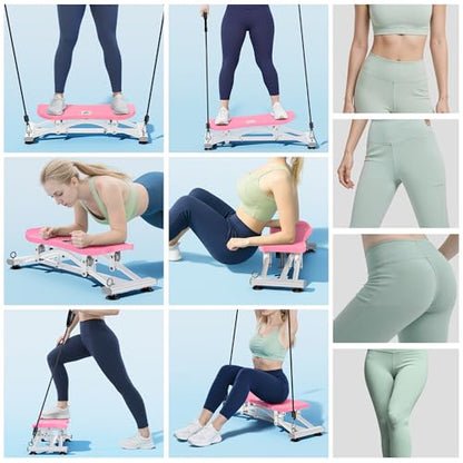 RYGEO Balance Board with Resistance Bands, Versatile Rocking Stepper, Wobble Board Featuring LCD Monitor, 330 lbs High-Capacity Ski Twister Trainer for Full Body Exercise at Home - color: Pink