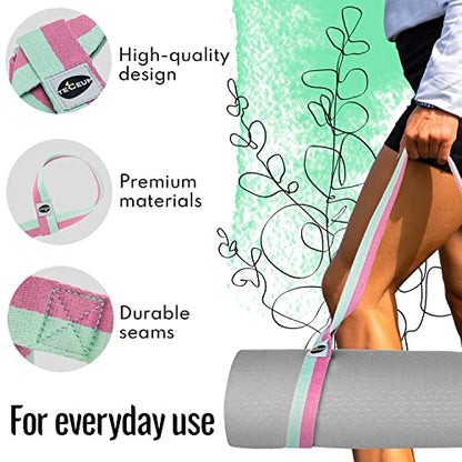 TECEUM Yoga Mat Strap – Extra Soft & Thick Cotton Carrier for All Mats - color: Lavander Green, size: 64 IN (Pack of 2)