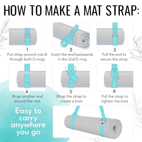 TECEUM 2 IN 1 Yoga & Mat Strap for Stretching – Cotton – 6/8/10 ft - color: Blue, size: 10 ft