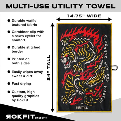 RokFit Gym & Golf Towel – Multi-Use, Quick-Dry, Durable Utility Towel with Bold Graphic and Carabiner Clip (Remember Why You Started) - color: Remember Why You Started
