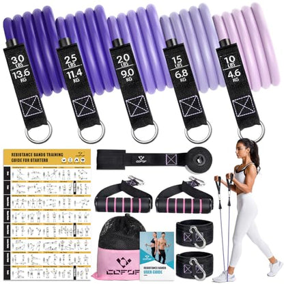 Resistance Bands with Handles for Women, 5 Level Exercise Bands - color: Purple