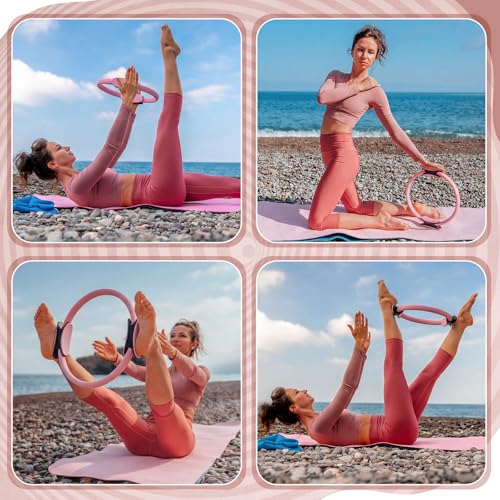 12 Pcs Pilates Rings 14 Inch and 12 Inch Exercise Ring Magic Circle Yoga Ring Lightweight Flexible Workout for Fitness Training Physical Therapy Full-Body Toning and Shaping - color: Pink,Purple